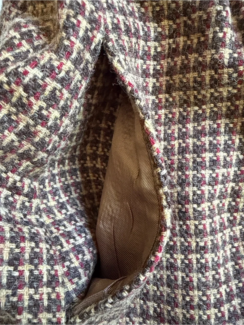 Vintage villager Brown Houndstooth A-Line Midi Skirt 100% wool